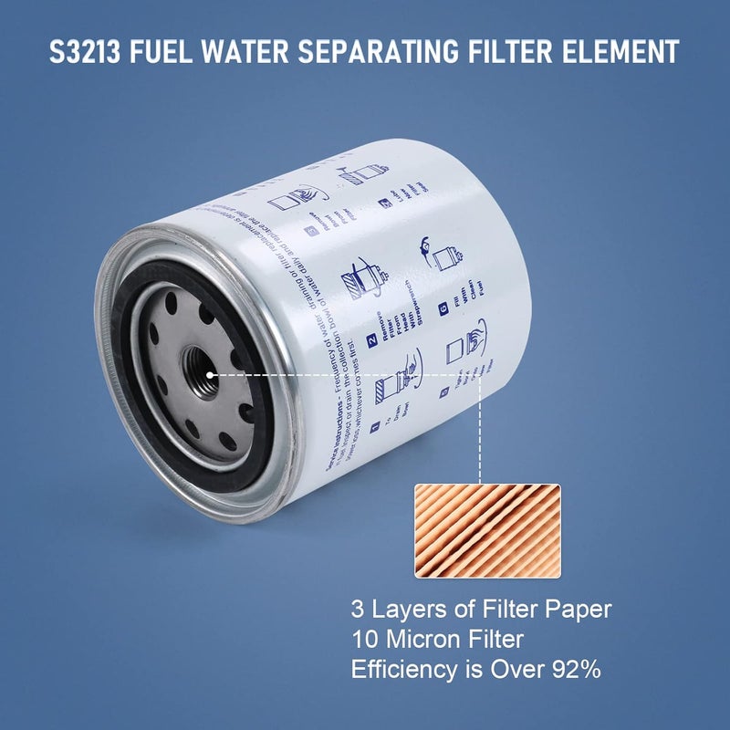 CARMOCAR Marine Fuel Water Separator Filter Assembly S3213 Filter Element with Collection Bowl Replacement for 3/8 Inch NPT Outboard Motor Mercury 35-60494-1 18-7932-1,18-17928,35-809097 - Image 4